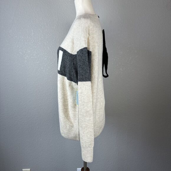 NWT CeCe SKI Motif Crew Neck Sweater Size M Ivory Gray W/ Headband Apres Lodge - Picture 3 of 8